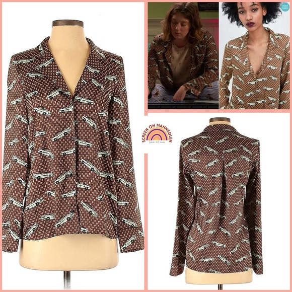 Zara Classic Cat Patterned Blouse Brown size M - Picture 1 of 2
